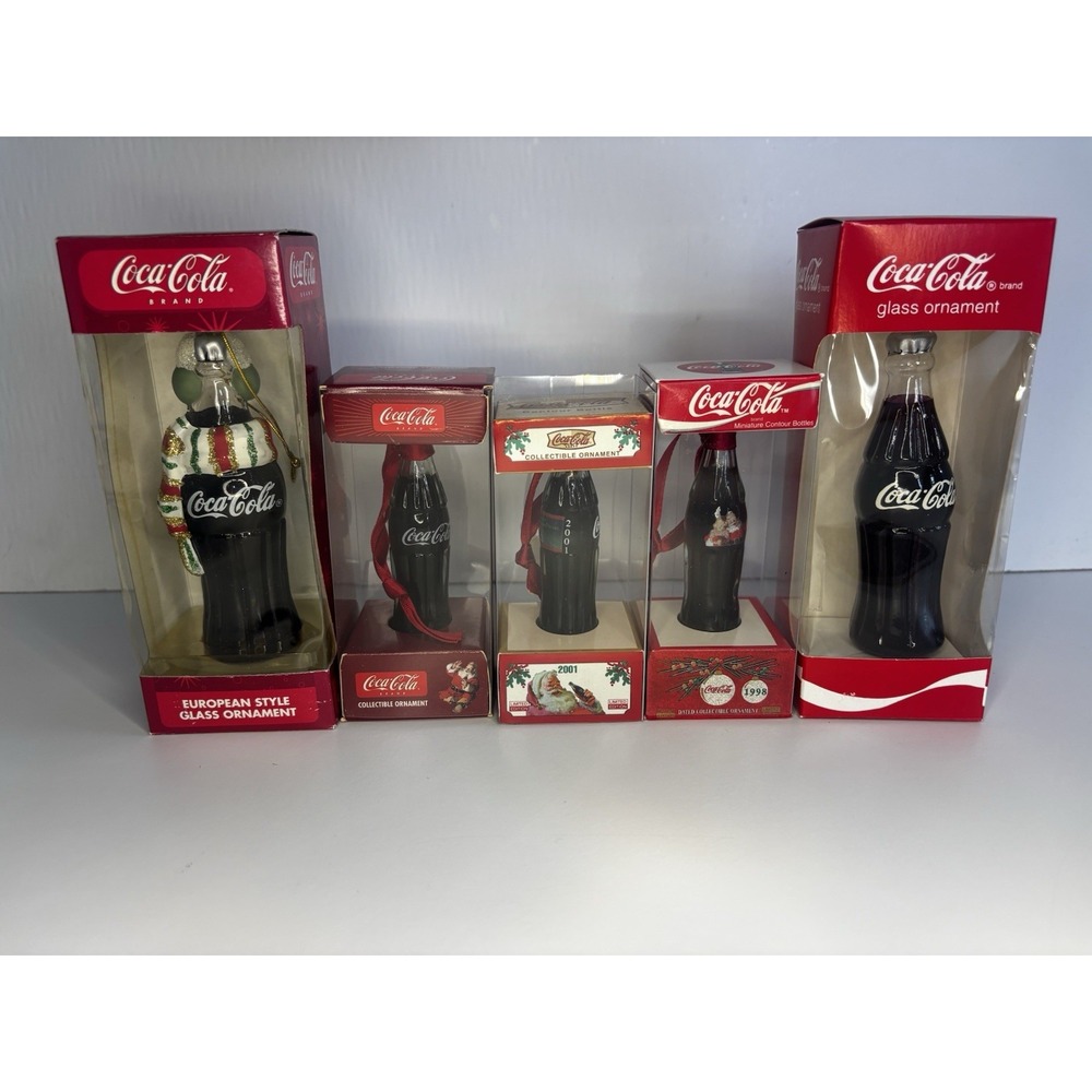Vintage European Style Coca Cola Bottle Glass Christmas Ornament - lot of 5‎